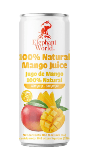 Elephant World 100% mango juice can.