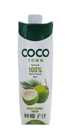 Coco Town 100% coconut water carton.