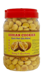 Durian cookies in jar; sweet treat.