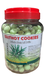 Jar of pandan flavored cookies.