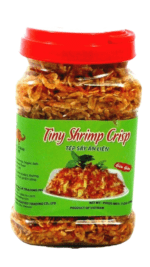 Jar of crispy tiny shrimp snacks.