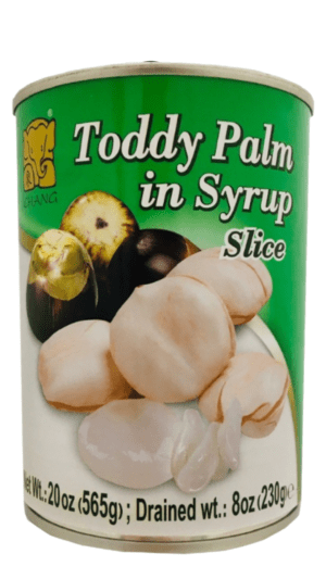 Canned toddy palm slices in syrup.