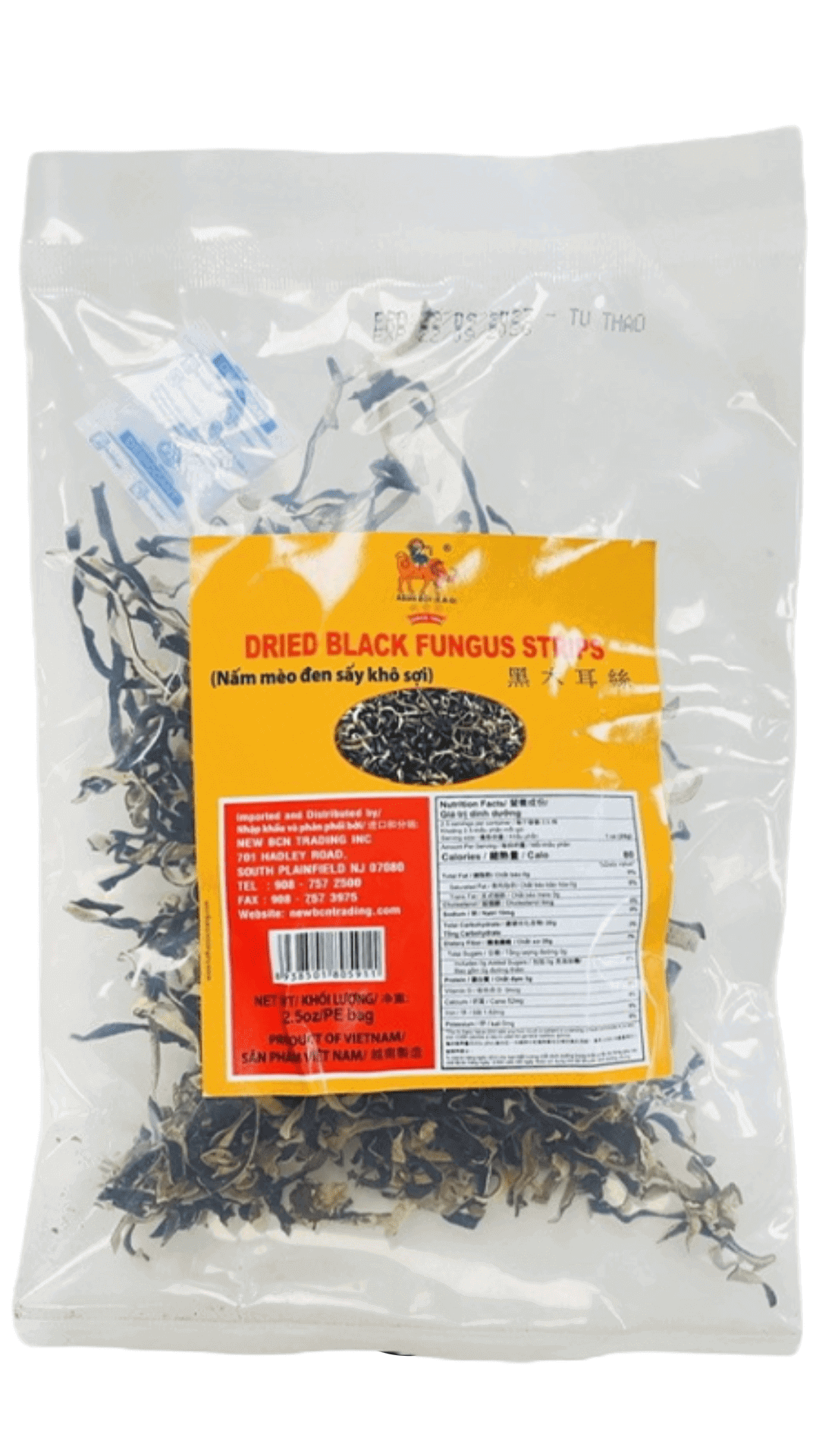 Dried black fungus strips in bag.