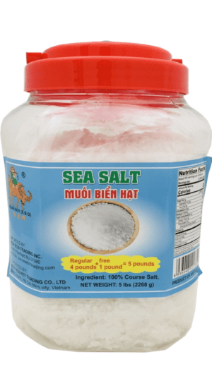 5 lbs of coarse sea salt in jar.