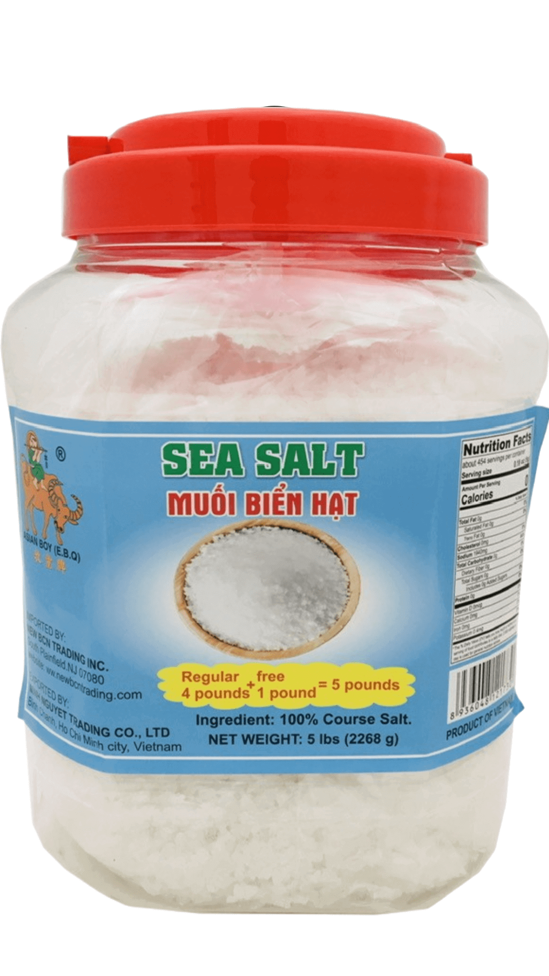 5 lbs of coarse sea salt in jar.