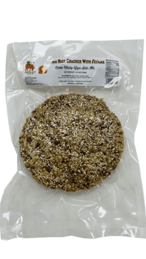 Sesame brown rice cracker in bag.