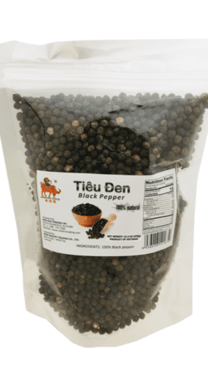 Bag of 100% natural black peppercorns.