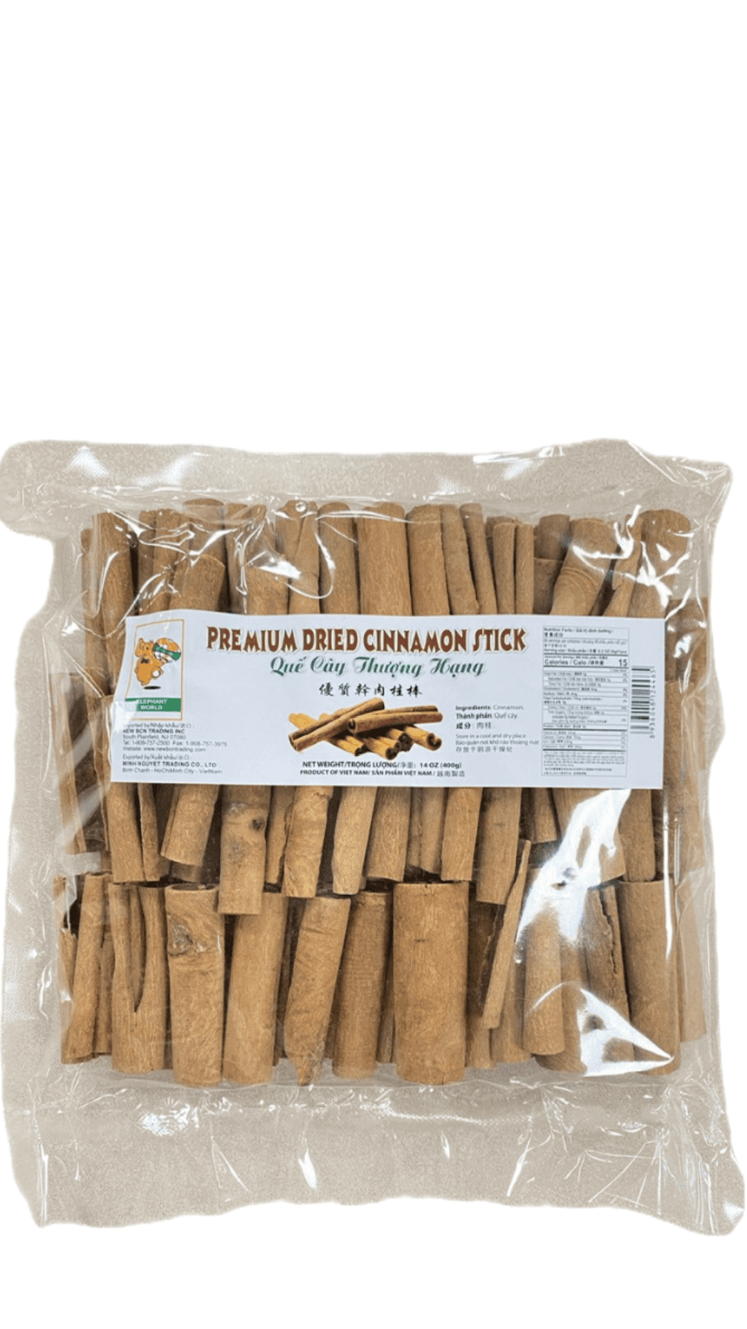 Bag of premium dried cinnamon sticks.