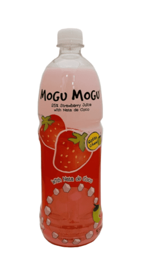 Mogu Mogu strawberry drink with nata de coco.