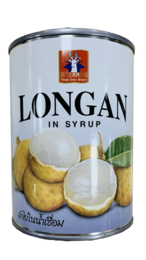Canned longans in syrup. Three Deer Brand.