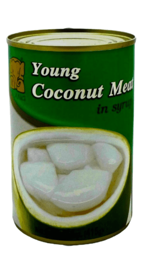 Canned young coconut meat in syrup.