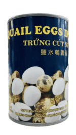 Can of 20 quail eggs in water.