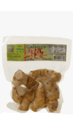 Here's an 8-word alt tag for the image: Whole Galanga root in a clear plastic bag.