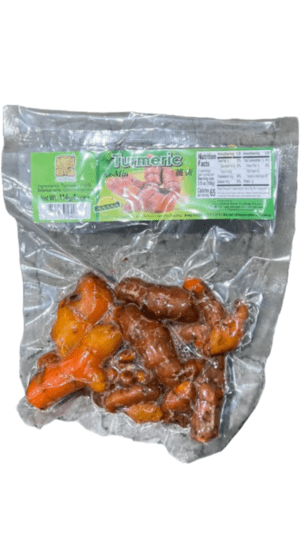 Packaged turmeric root pieces.