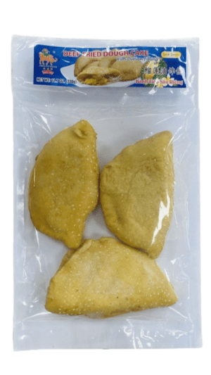 Frozen durian-filled deep-fried dough cakes.