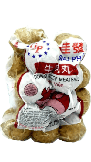 Frozen cooked beef meatballs.