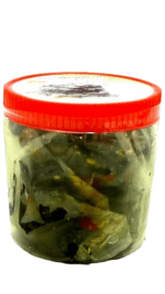 Jar of pickled chilies and garlic.