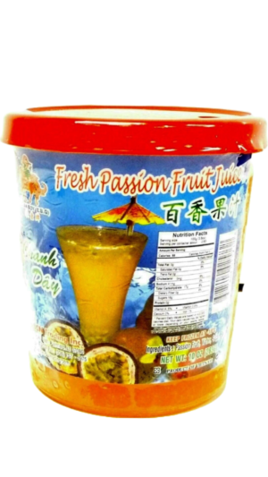 Fresh passion fruit juice in a tub.
