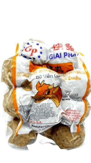 Frozen cooked beef meatballs.