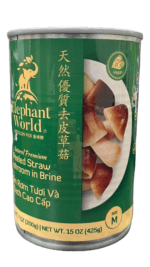 Vegan peeled straw mushrooms in brine.