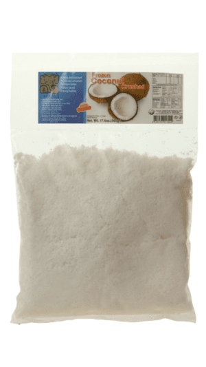 Frozen crushed coconut, 17.6 oz bag.