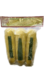 Frozen boiled sweet corn with skin.