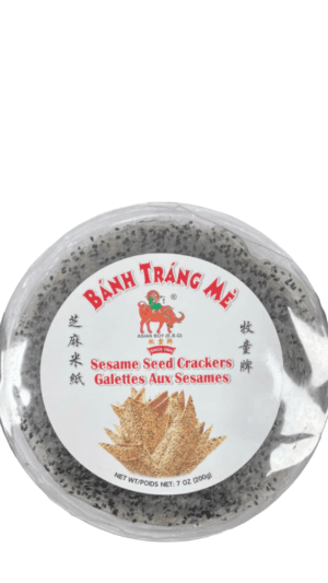 Sesame seed crackers in plastic container.
