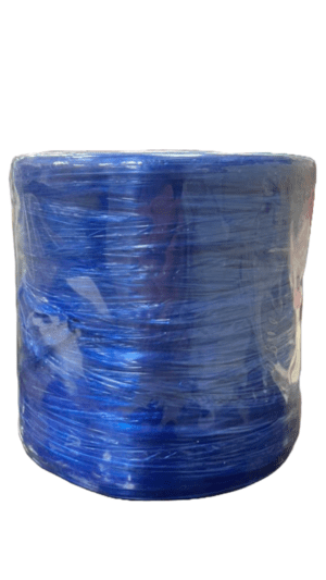 Blue plastic baler twine roll.