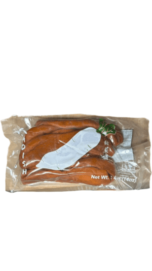 Here's an alt tag for the image: Packaged pickled daikon radish.