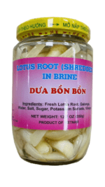 Shredded lotus root in brine jar.