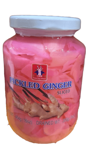 Jar of sliced pickled ginger.