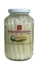 Pickled lotus rootlets in brine.