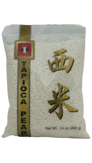 Here's an alt tag for the image: 14 oz bag of tapioca pearls.