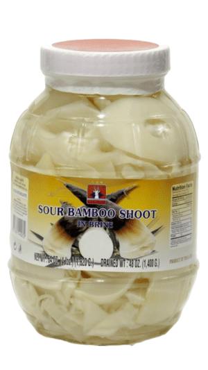 Jar of sour bamboo shoots in brine.