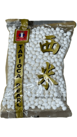 Here's an alt tag for the image: 14 oz bag of tapioca pearls.