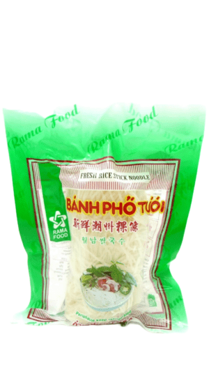 Fresh rice stick noodles in bag.