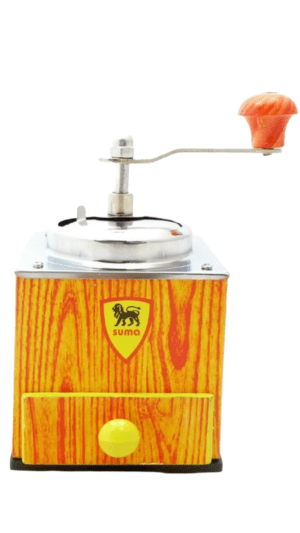Vintage Suma coffee grinder, wood design.