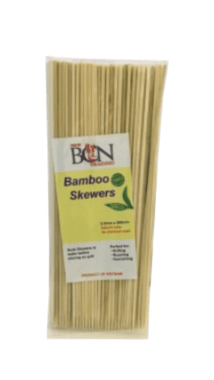 Bamboo skewers in plastic bag.