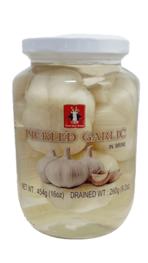 Pickled garlic in brine, 16oz jar.