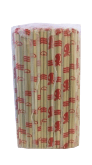 Wrapped bundle of wooden chopsticks.