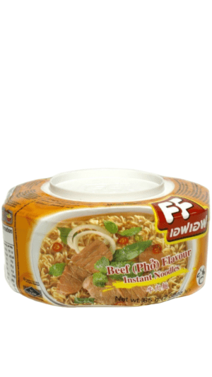 Beef pho flavor instant noodle packaging.