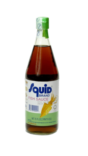 Squid brand fish sauce bottle.