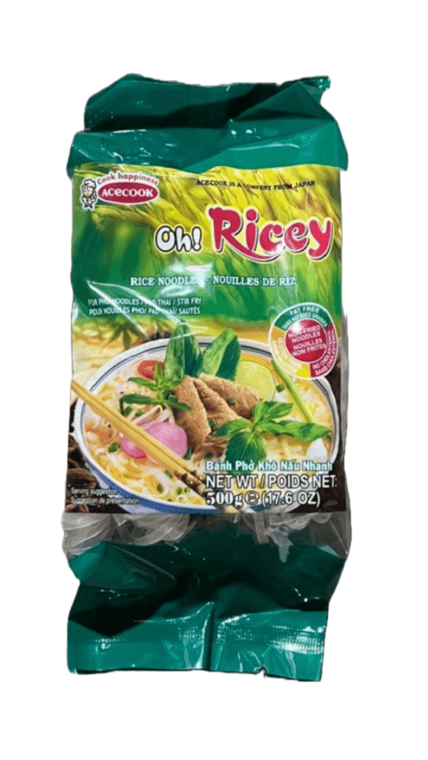 Oh! Ricey rice noodles package, green packaging.
