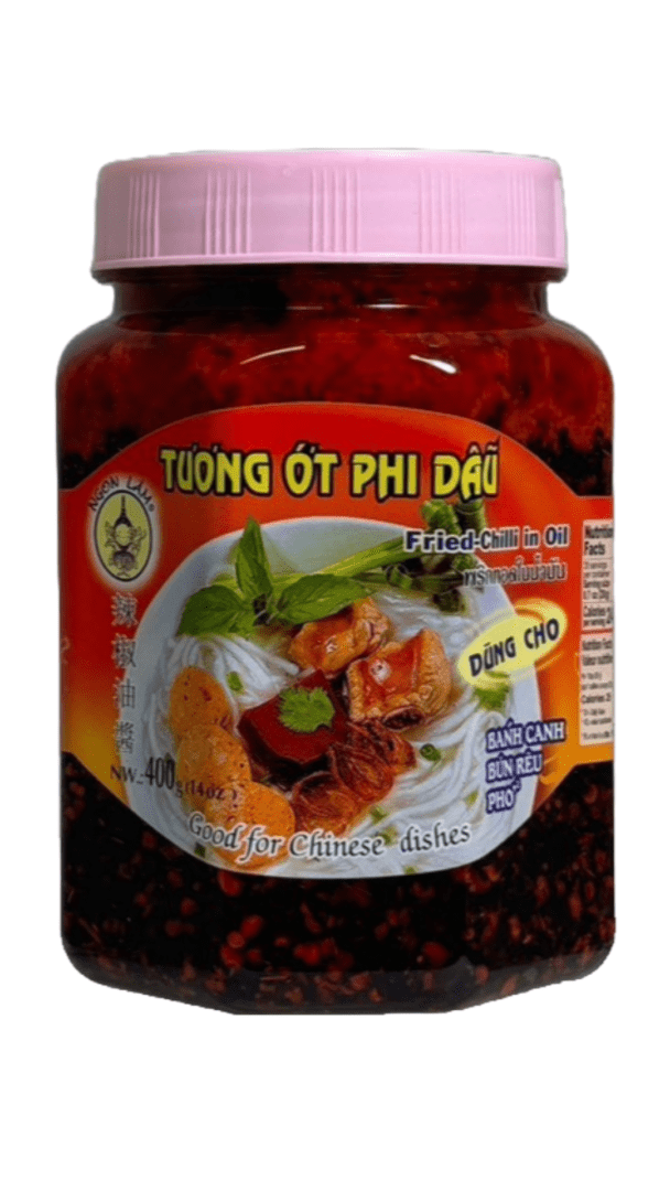 Jar of fried chili in oil.