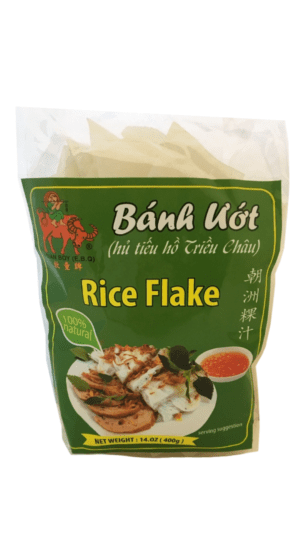 Rice Flake packaging with green label.