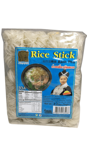 Package of rice stick noodles, 1mm thickness.