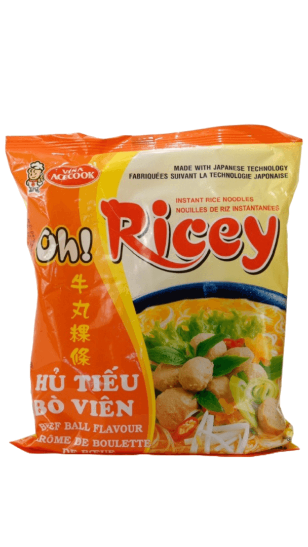 Ricey beef ball noodle packaging.