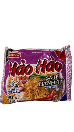 Hảo Hảo noodles, saté flavor packaging.