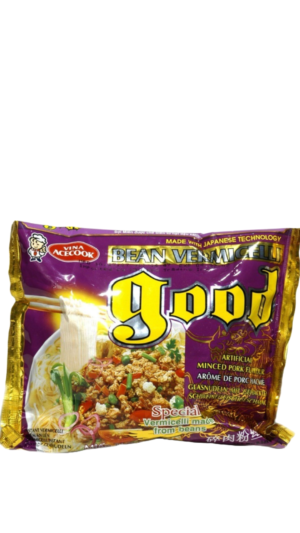 Purple packaged instant bean vermicelli noodles.