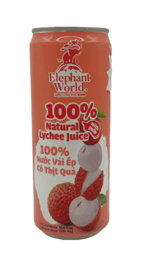 Elephant World lychee juice can.